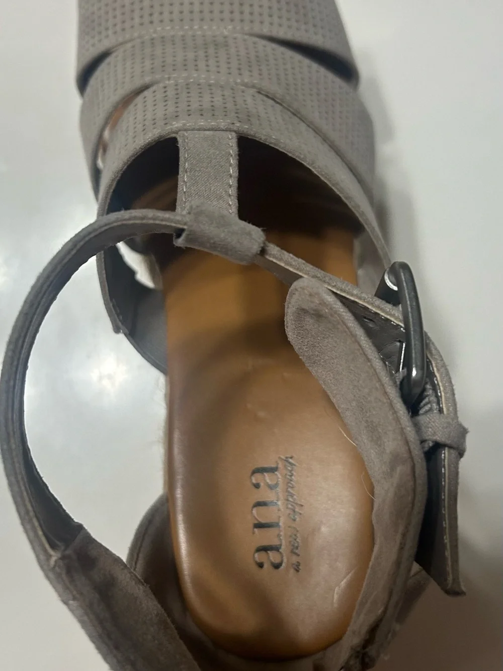 A.N.A espadrille platform wedge sandals in gray/taupe. 8.5